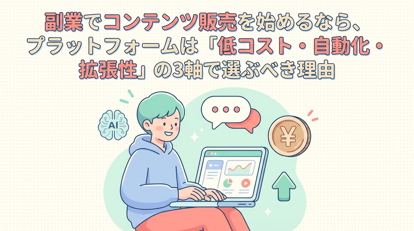 副業でコンテンツ販売を始めるなら、プラットフォームは「低コスト・自動化・拡張性」の3軸で選ぶべき理由